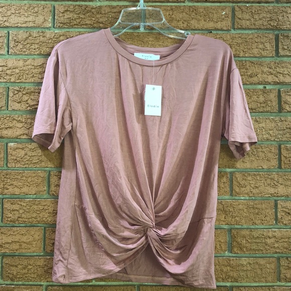 🎀ELODIE🎀FRONT KNOT DRAPE SHORT SLEEVE TEE🎀 - Picture 3 of 14